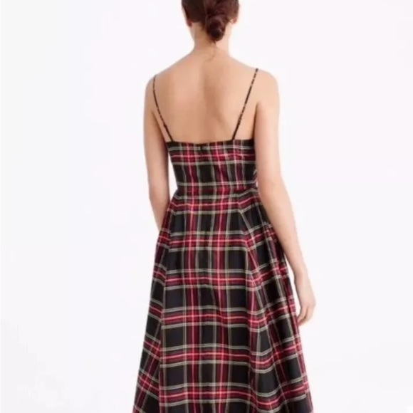 J. Crew Stewart Black Red Green Plaid Silk Blend Spaghetti Strap Dress Size 4 - Picture 3 of 5